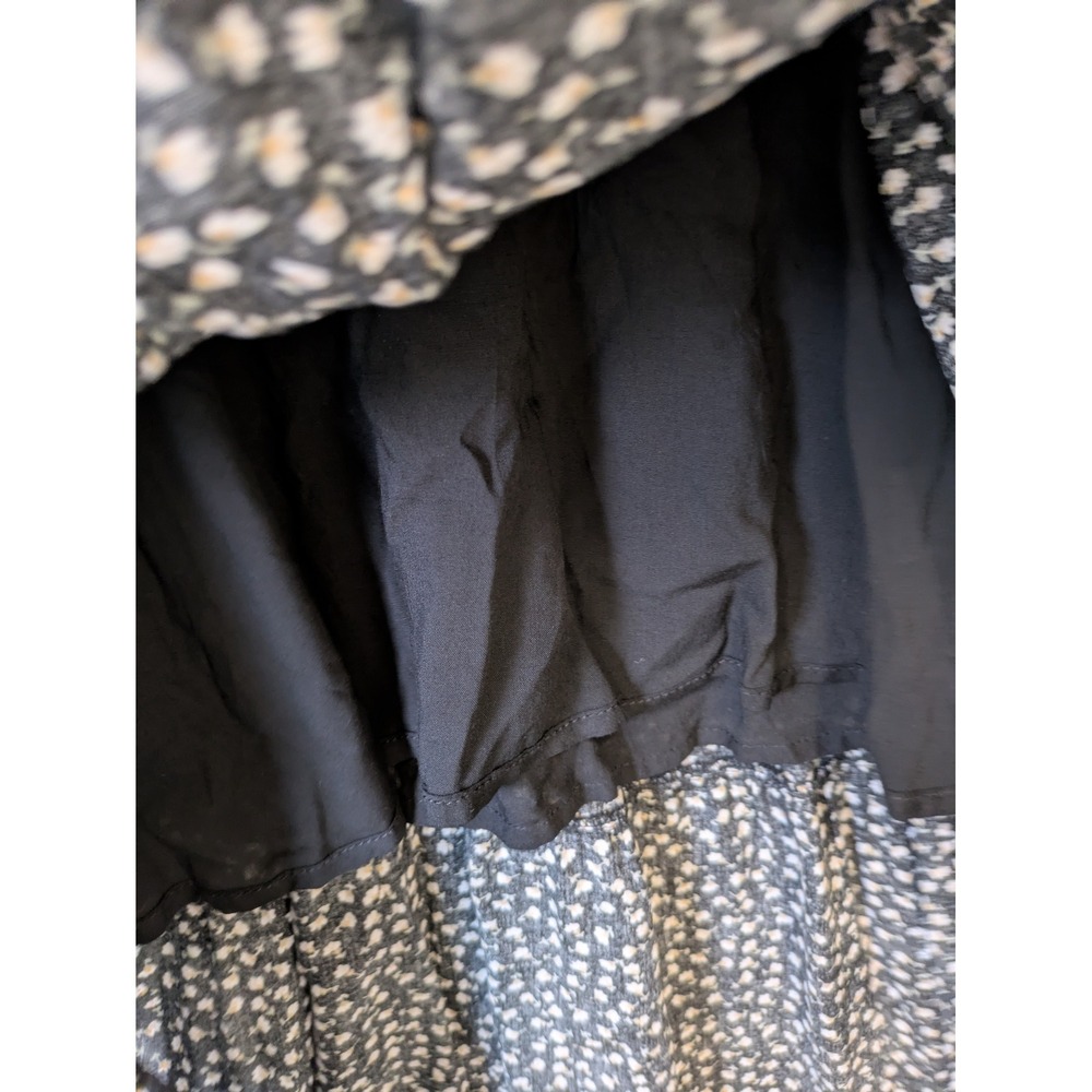 Brass & Roe Midi Dress Women's XS Black Floral Ruffle Collar Tiered - Picture 8 of 11